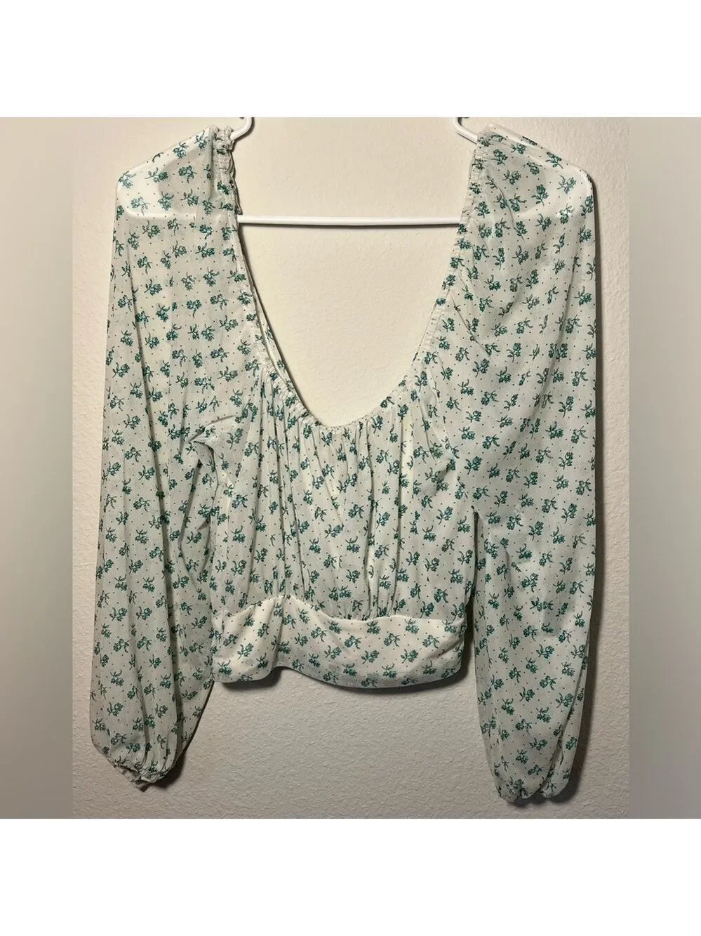 Free People Cream and Green Floral sheer Blouse